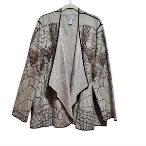 Chicos Wool Blend Open Drape Reversible Jacket Gray Brown Metallic Silver Size 3